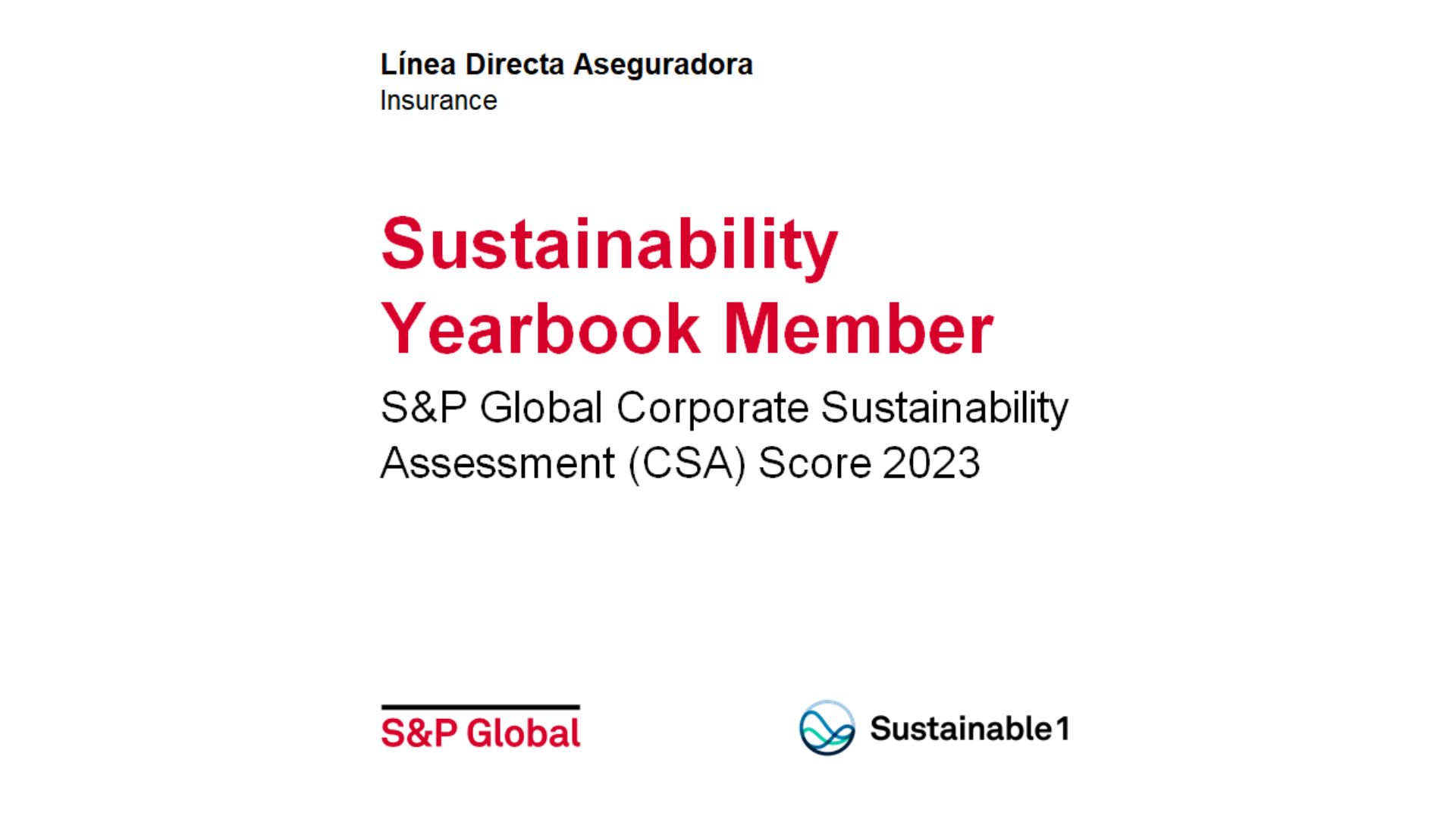 Certificate awarded to companies included in the S&P Global Sustainability Yearbook